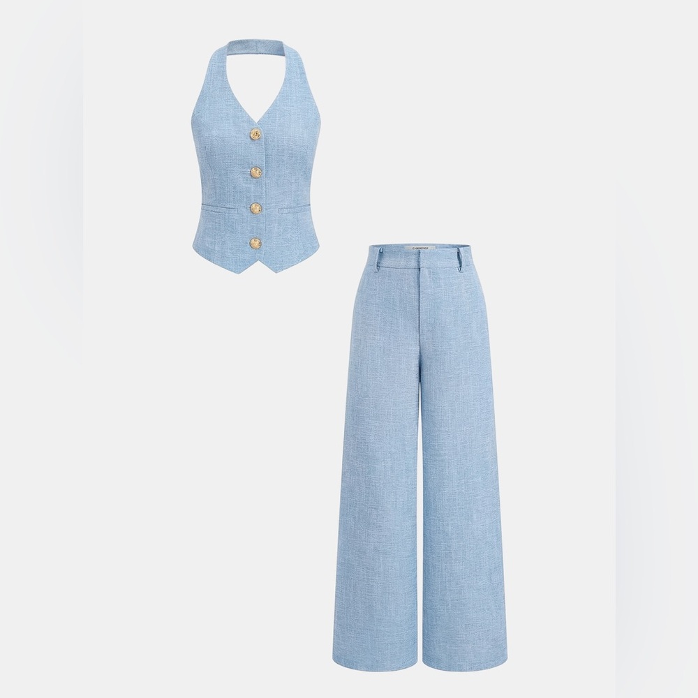 Commense Halter Vest & Wide Leg Pants Set